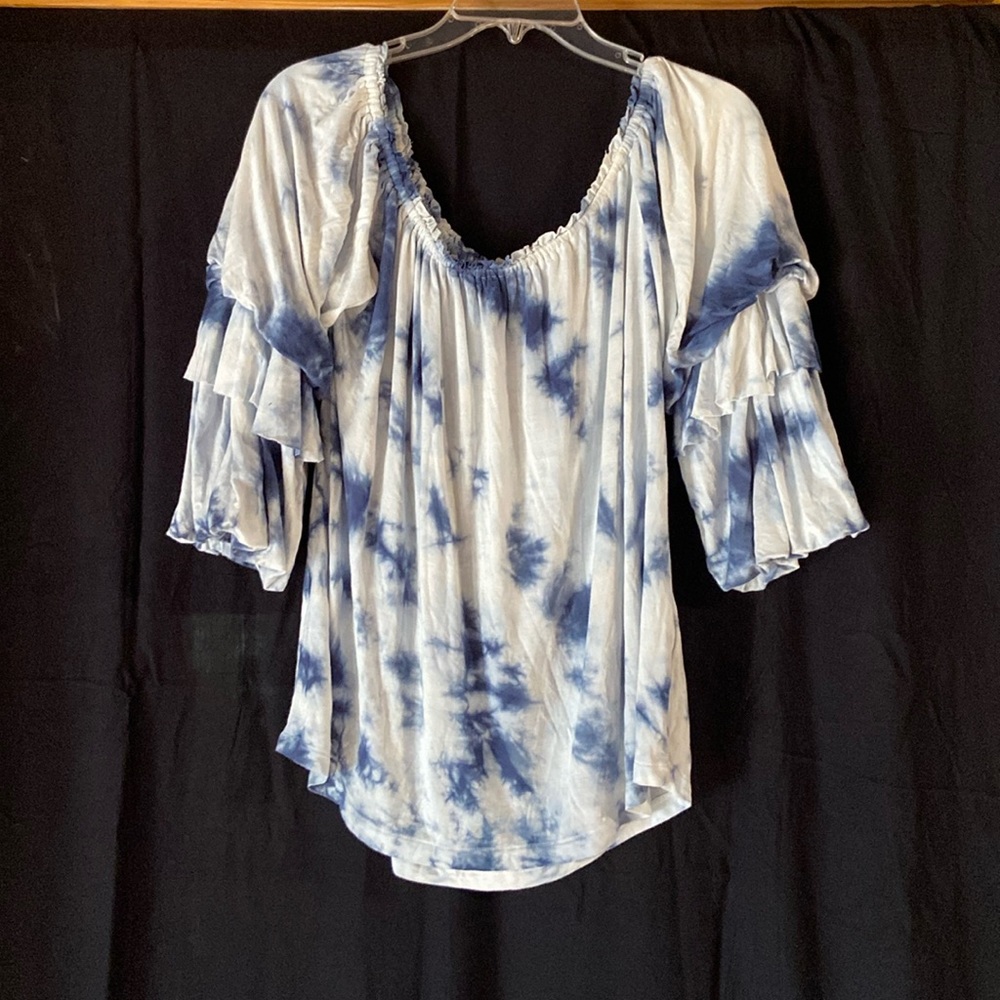 Seven7 Tie Dye Tier-Sleeve Off-Shoulder Top, size Lg